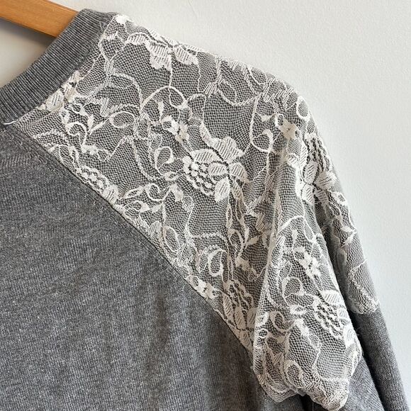 Guess Gray Crewneck Sweater Lace Accent Size Small - Picture 8 of 8
